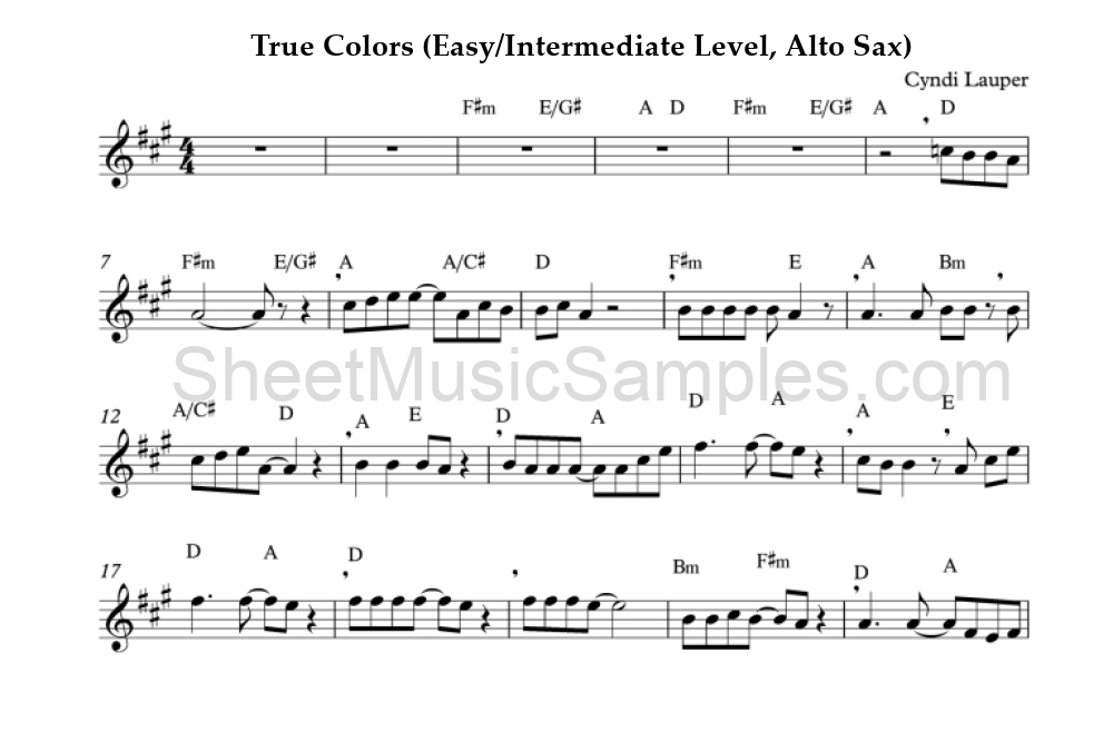 True Colors (Easy/Intermediate Level, Alto Sax)