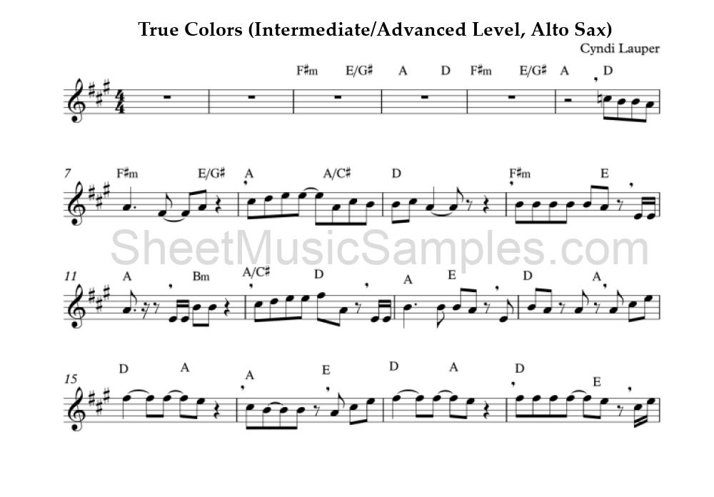 True Colors (Intermediate/Advanced Level, Alto Sax)