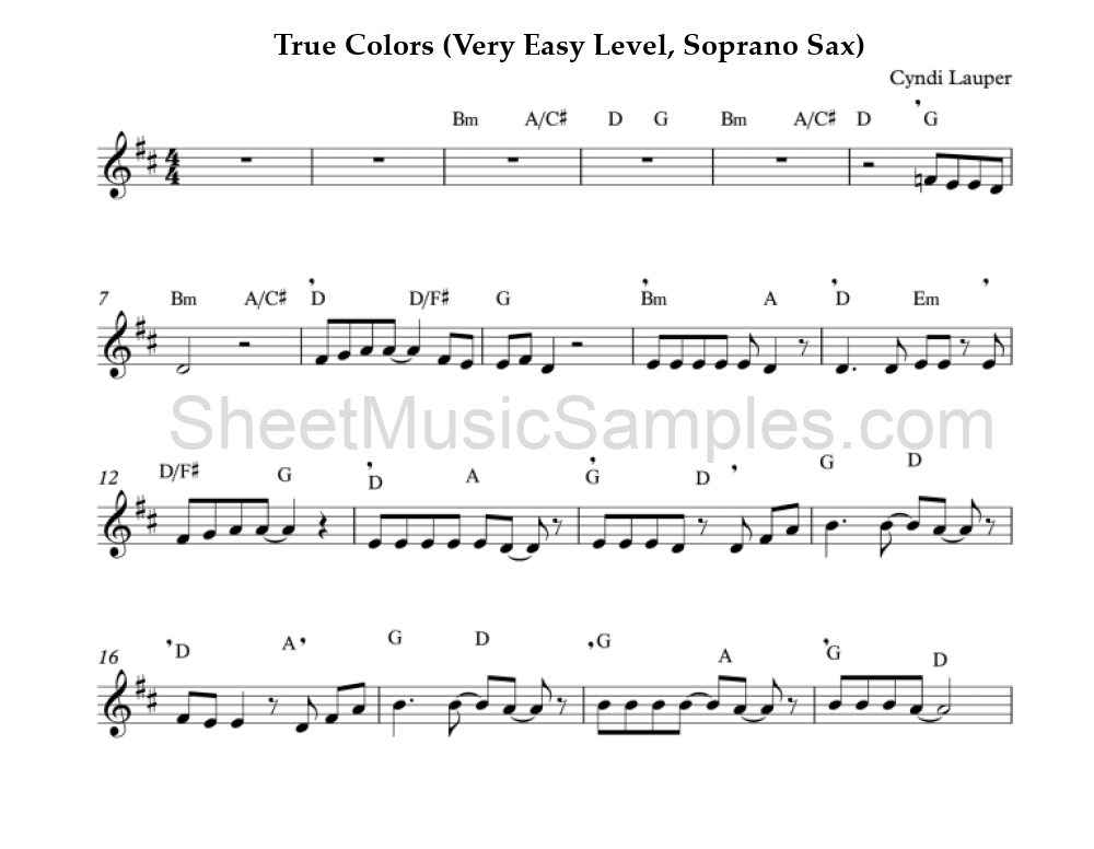 True Colors (Very Easy Level, Soprano Sax)