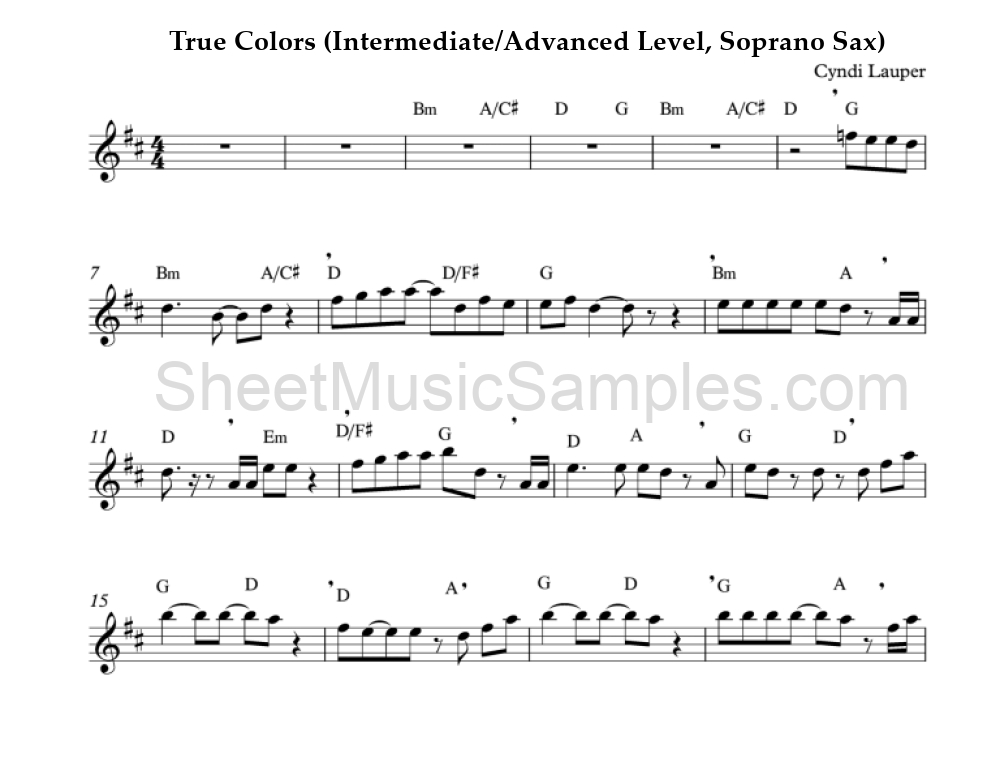 True Colors (Intermediate/Advanced Level, Soprano Sax)