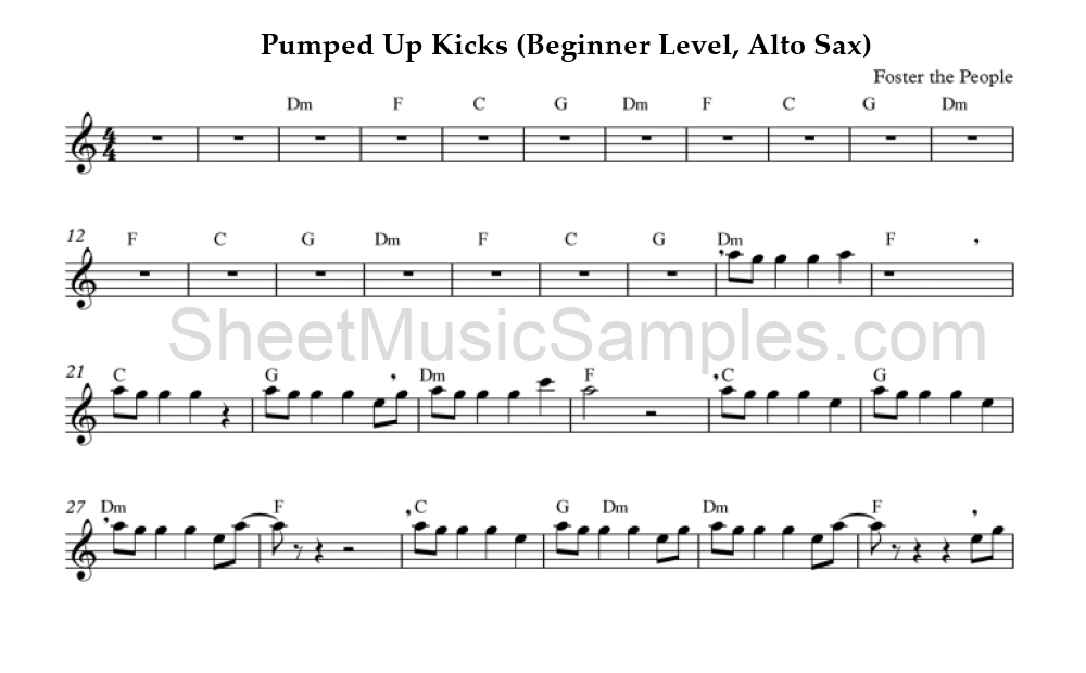 Pumped Up Kicks (Beginner Level, Alto Sax)