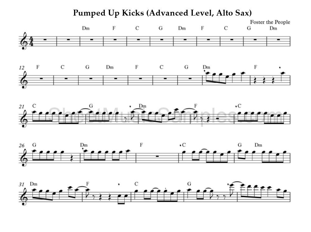 Pumped Up Kicks (Advanced Level, Alto Sax)