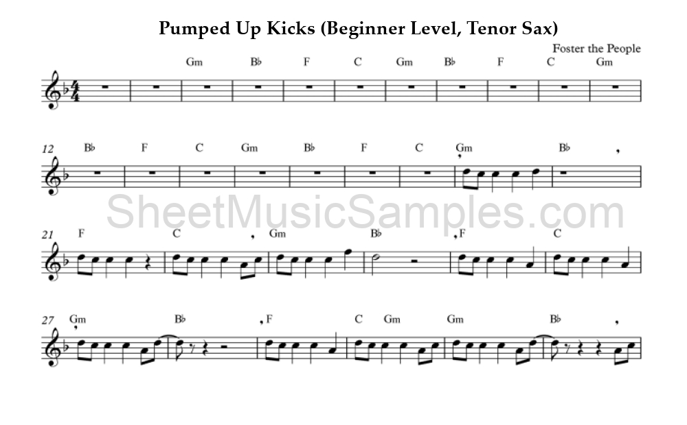 Pumped Up Kicks (Beginner Level, Tenor Sax)