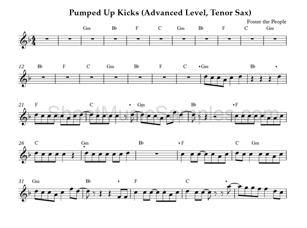 Pumped Up Kicks (Advanced Level, Tenor Sax)