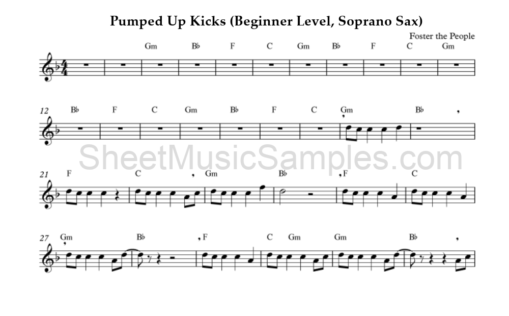 Pumped Up Kicks (Beginner Level, Soprano Sax)