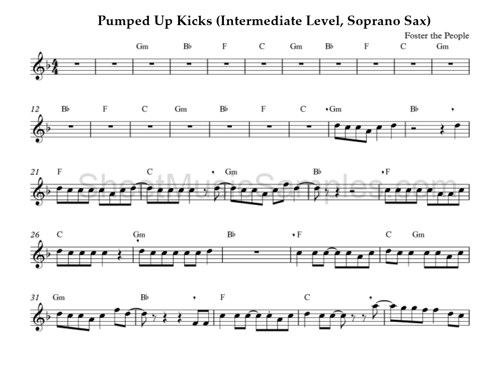 Pumped Up Kicks (Intermediate Level, Soprano Sax)