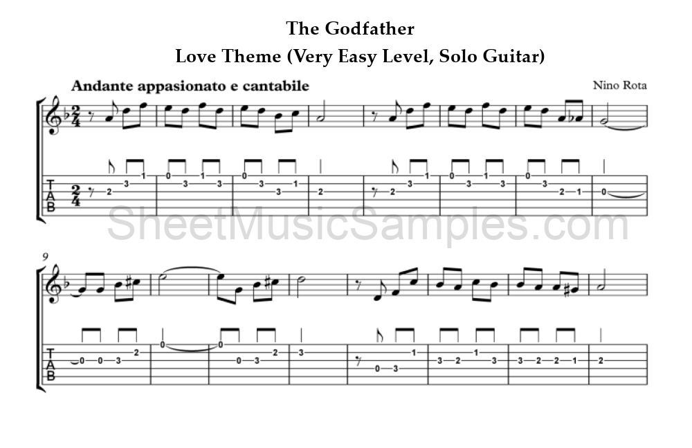 The Godfather - Love Theme (Very Easy Level, Solo Guitar)