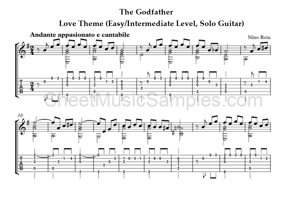 The Godfather - Love Theme (Easy/Intermediate Level, Solo Guitar)