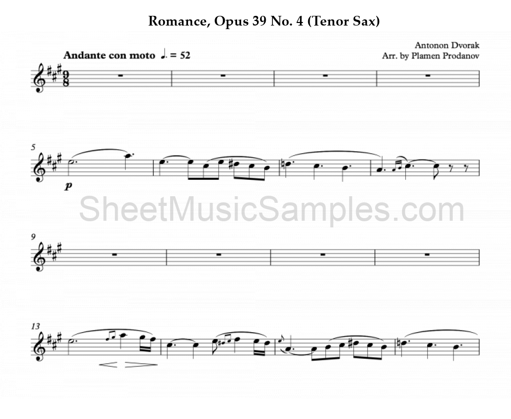 Romance, Opus 39 No. 4 (Tenor Sax)