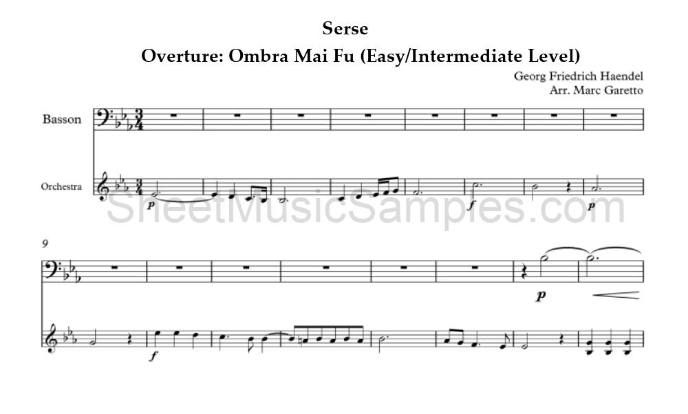 Serse - Overture: Ombra Mai Fu (Easy/Intermediate Level)