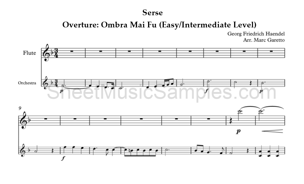 Serse - Overture: Ombra Mai Fu (Easy/Intermediate Level)