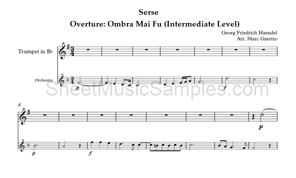 Serse - Overture: Ombra Mai Fu (Intermediate Level)