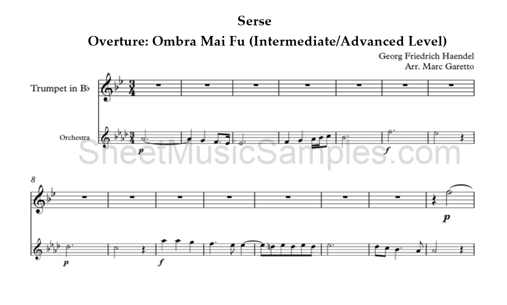 Serse - Overture: Ombra Mai Fu (Intermediate/Advanced Level)