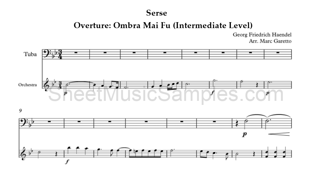 Serse - Overture: Ombra Mai Fu (Intermediate Level)