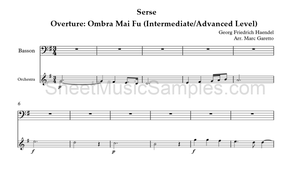 Serse - Overture: Ombra Mai Fu (Intermediate/Advanced Level)