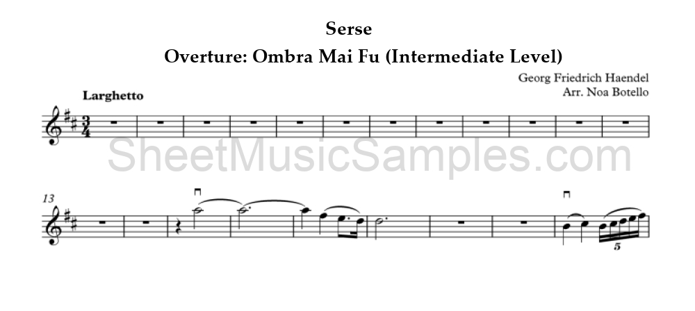 Serse - Overture: Ombra Mai Fu (Intermediate Level)