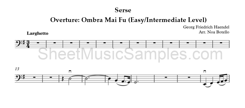 Serse - Overture: Ombra Mai Fu (Easy/Intermediate Level)