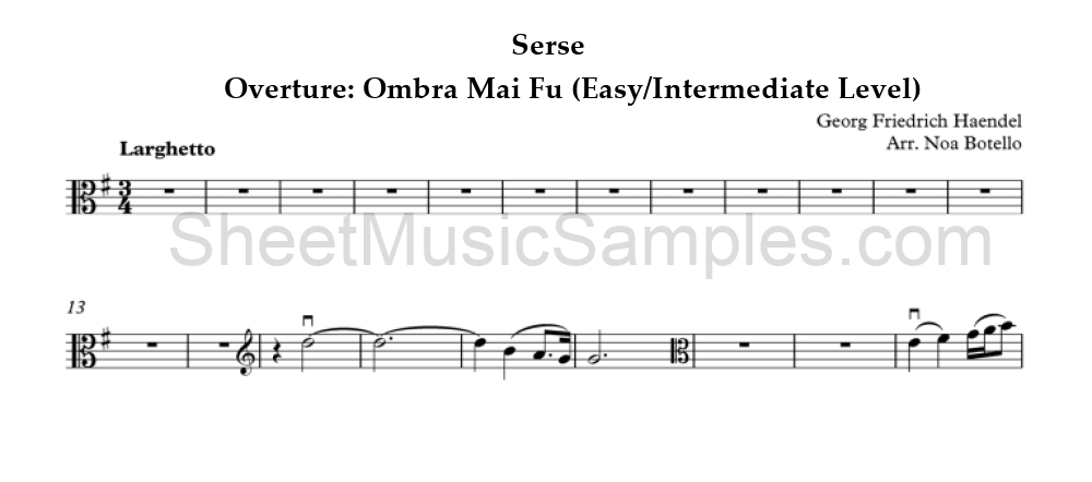 Serse - Overture: Ombra Mai Fu (Easy/Intermediate Level)