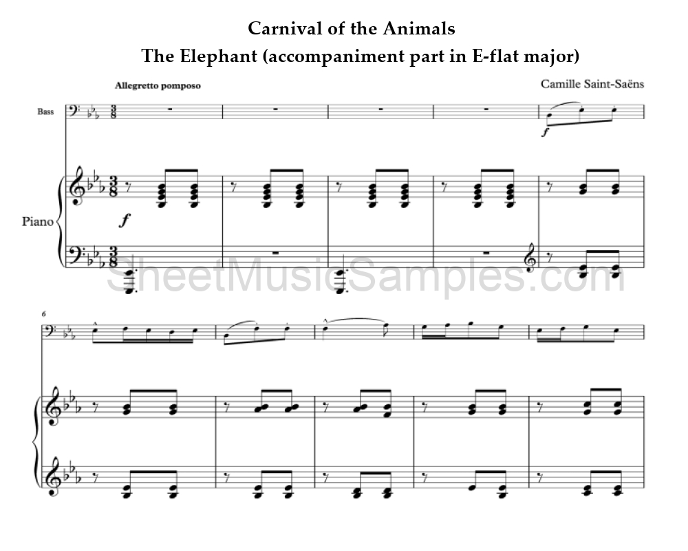 Carnival of the Animals - The Elephant (accompaniment part in E-flat major)