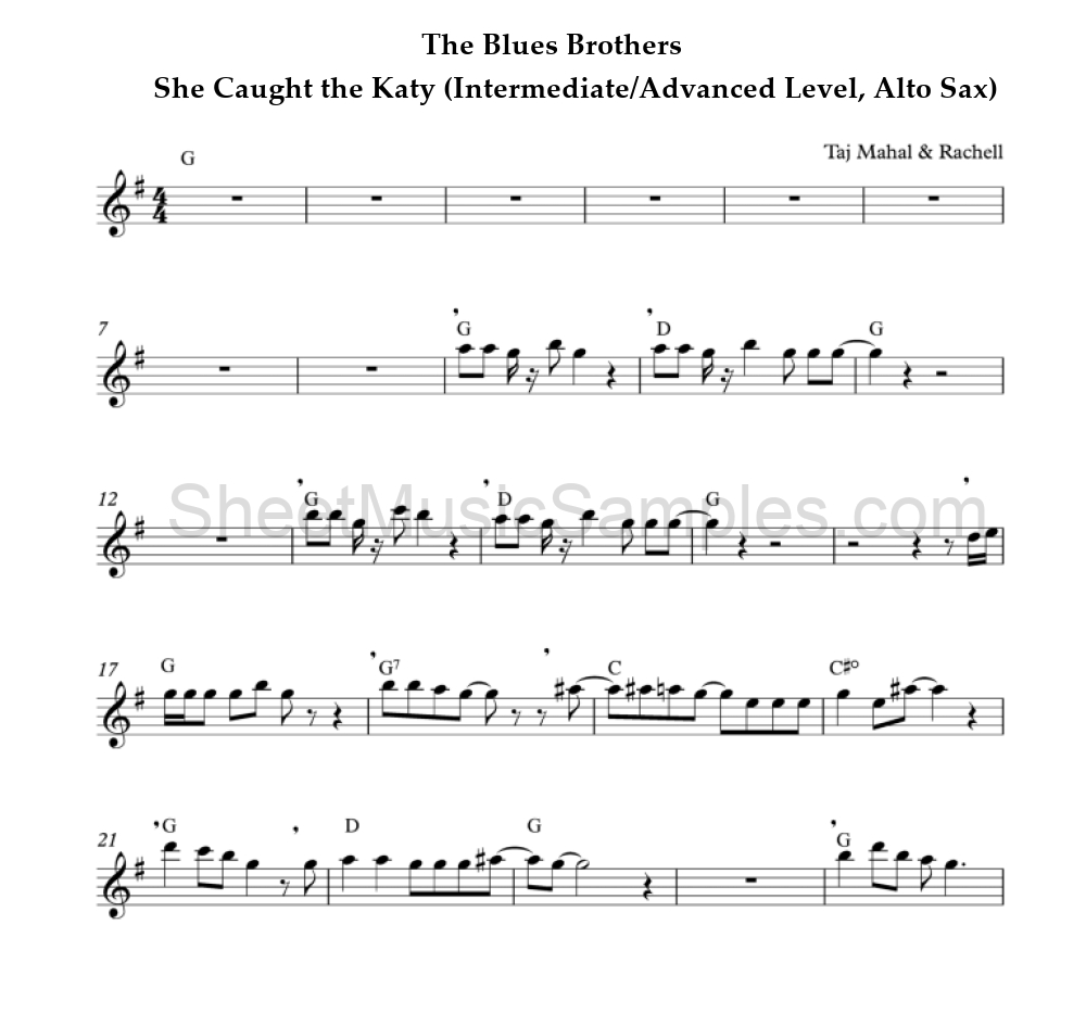 The Blues Brothers - She Caught the Katy (Intermediate/Advanced Level, Alto Sax)