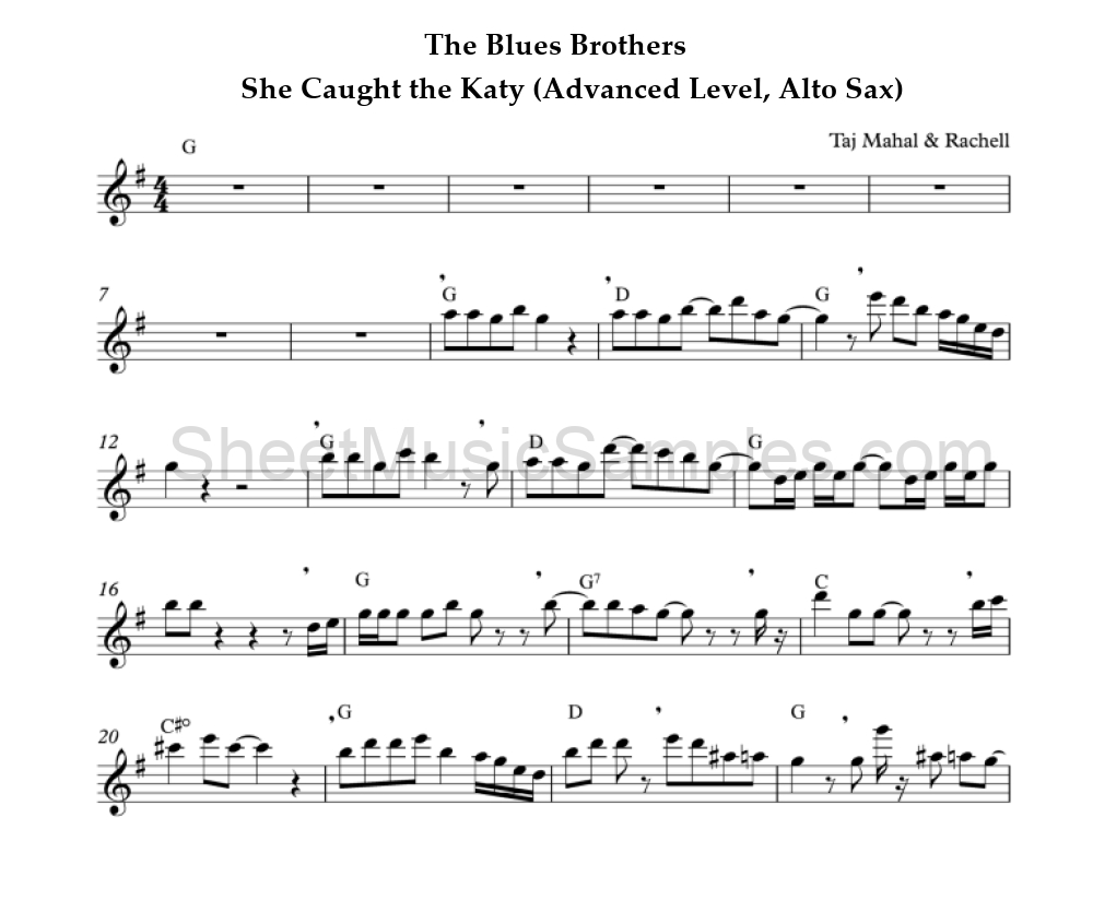 The Blues Brothers - She Caught the Katy (Advanced Level, Alto Sax)