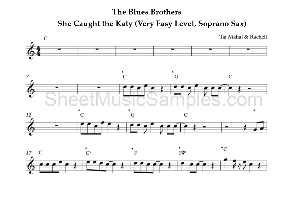 The Blues Brothers - She Caught the Katy (Very Easy Level, Soprano Sax)