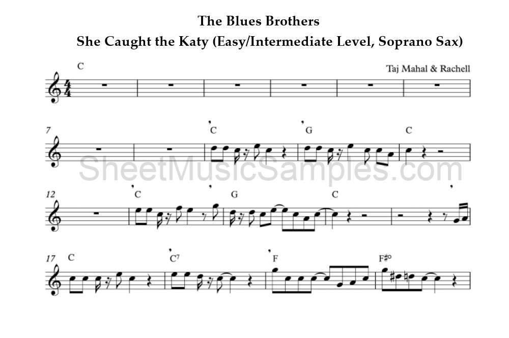 The Blues Brothers - She Caught the Katy (Easy/Intermediate Level, Soprano Sax)