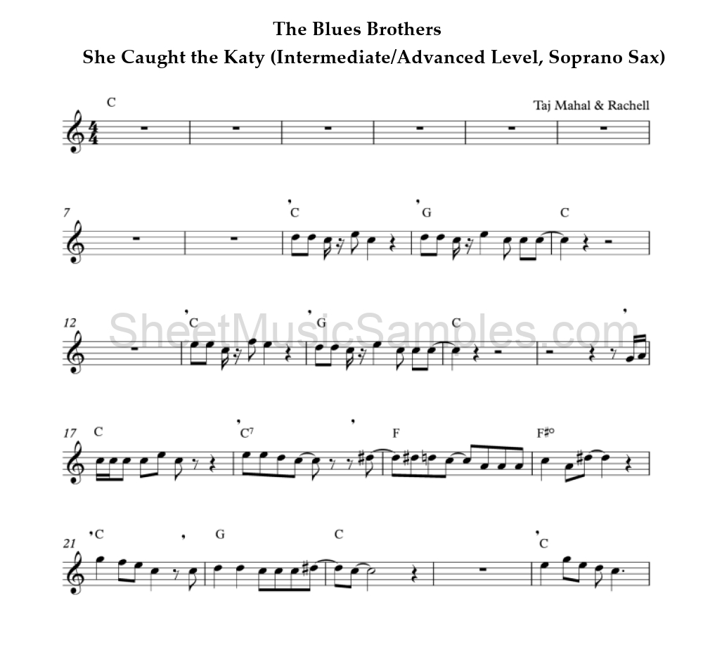 The Blues Brothers - She Caught the Katy (Intermediate/Advanced Level, Soprano Sax)