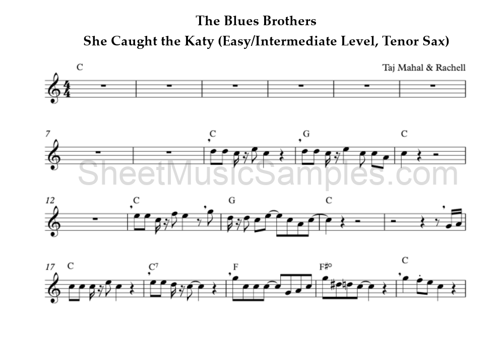 The Blues Brothers - She Caught the Katy (Easy/Intermediate Level, Tenor Sax)