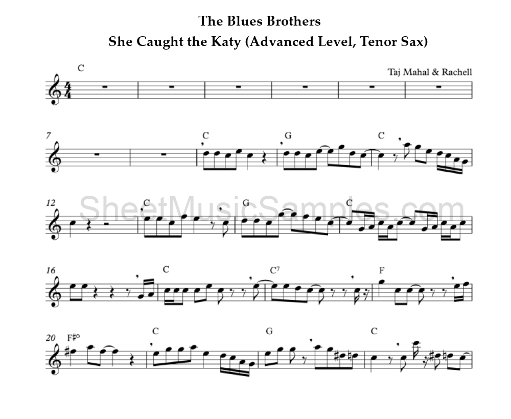 The Blues Brothers - She Caught the Katy (Advanced Level, Tenor Sax)