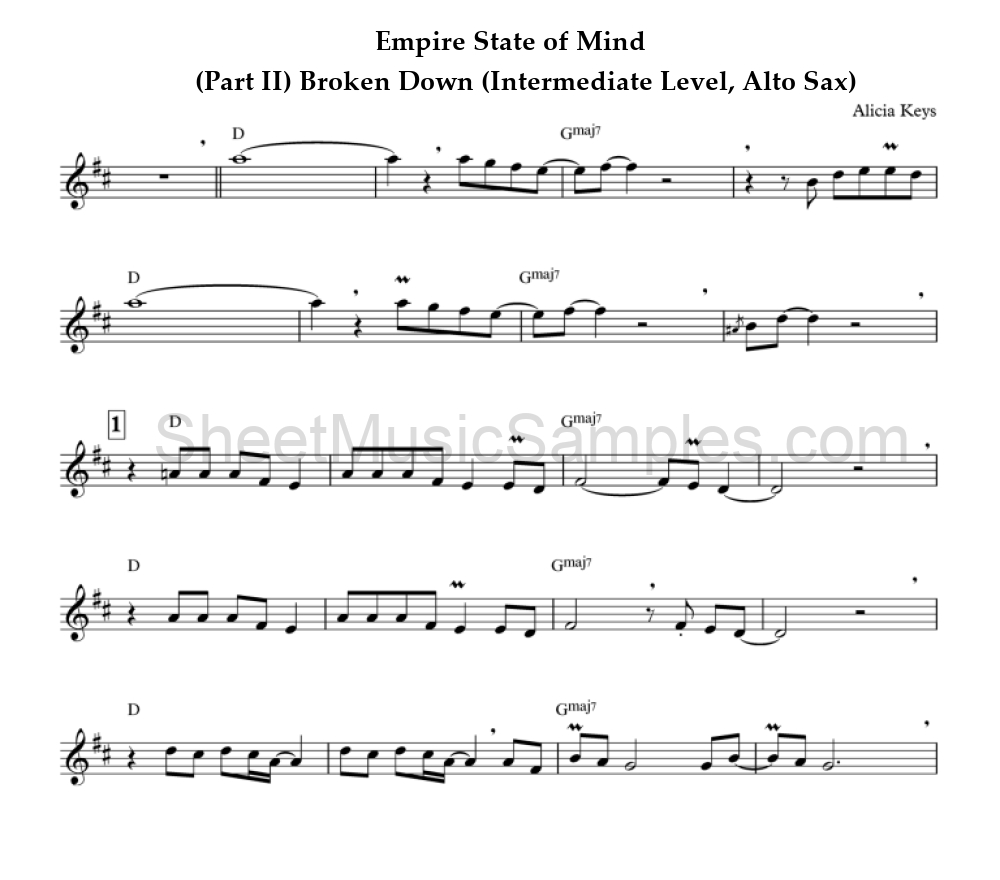 Empire State of Mind - (Part II) Broken Down (Intermediate Level, Alto Sax)