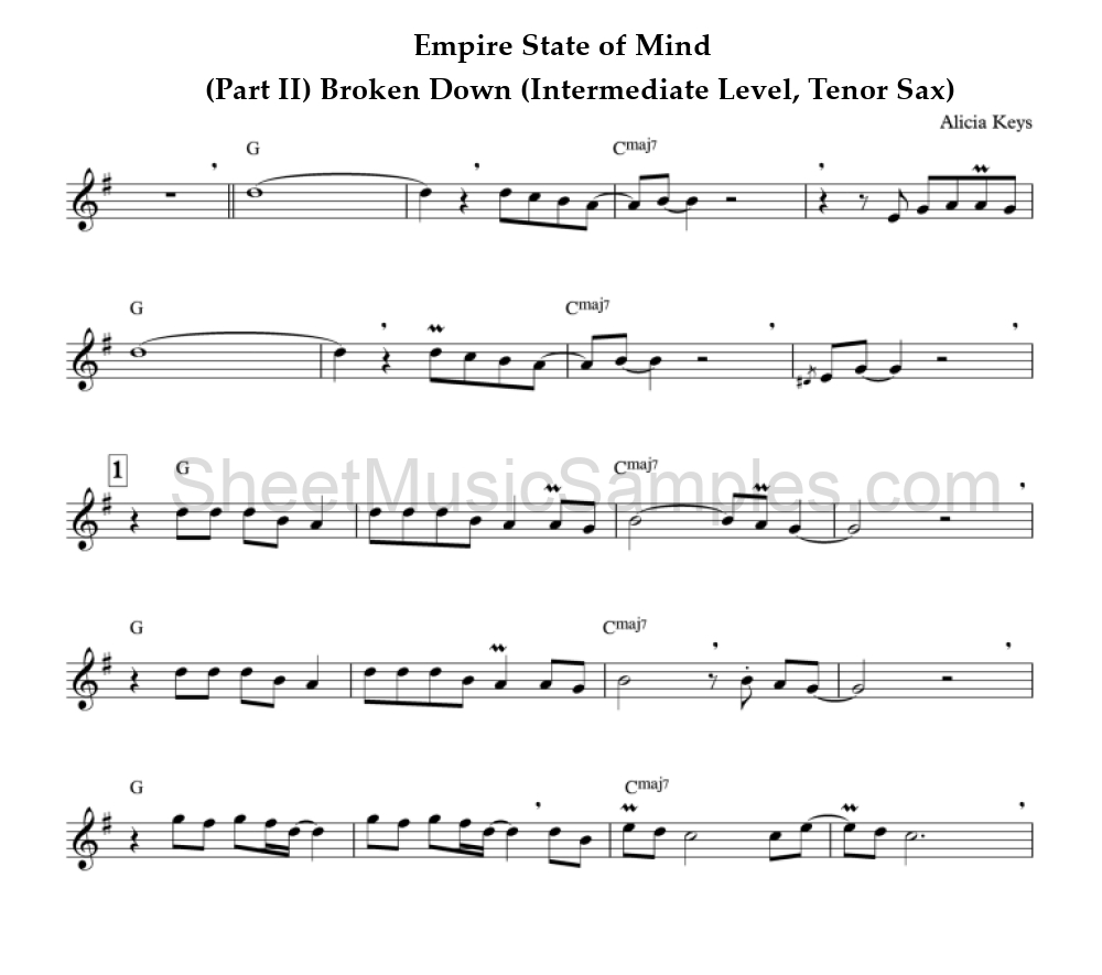 Empire State of Mind - (Part II) Broken Down (Intermediate Level, Tenor Sax)