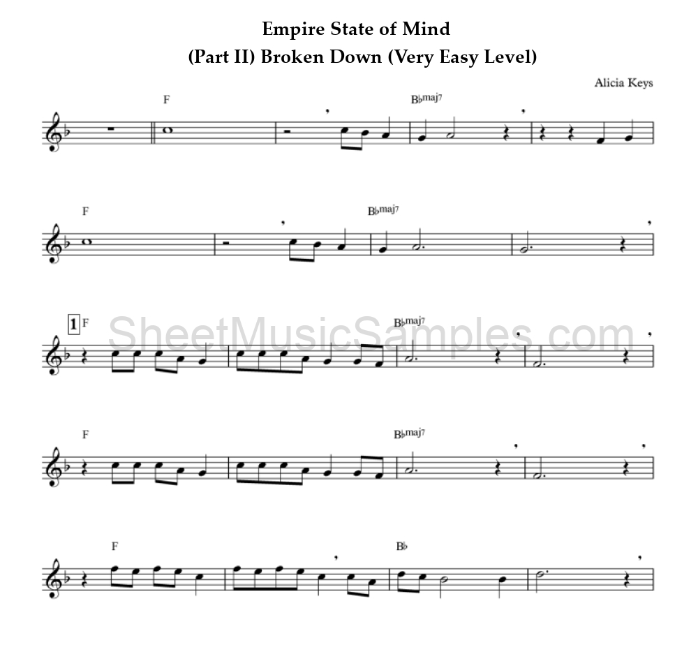 Empire State of Mind - (Part II) Broken Down (Very Easy Level)