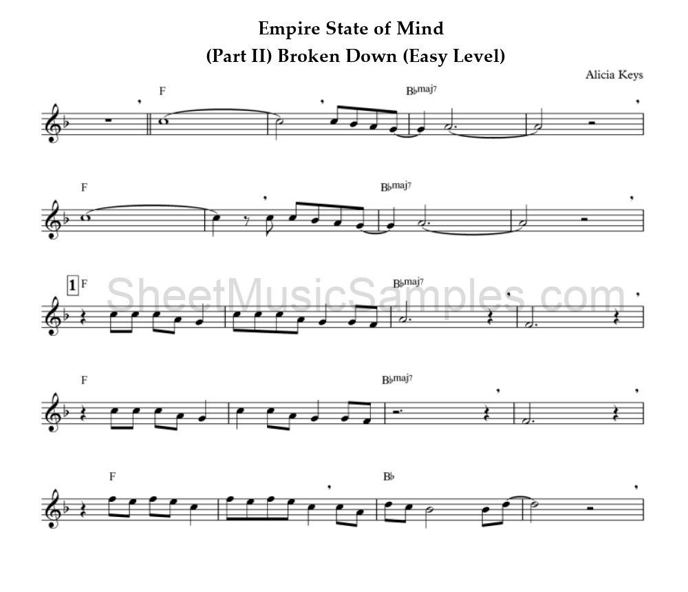 Empire State of Mind - (Part II) Broken Down (Easy Level)