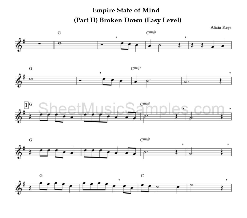 Empire State of Mind - (Part II) Broken Down (Easy Level)