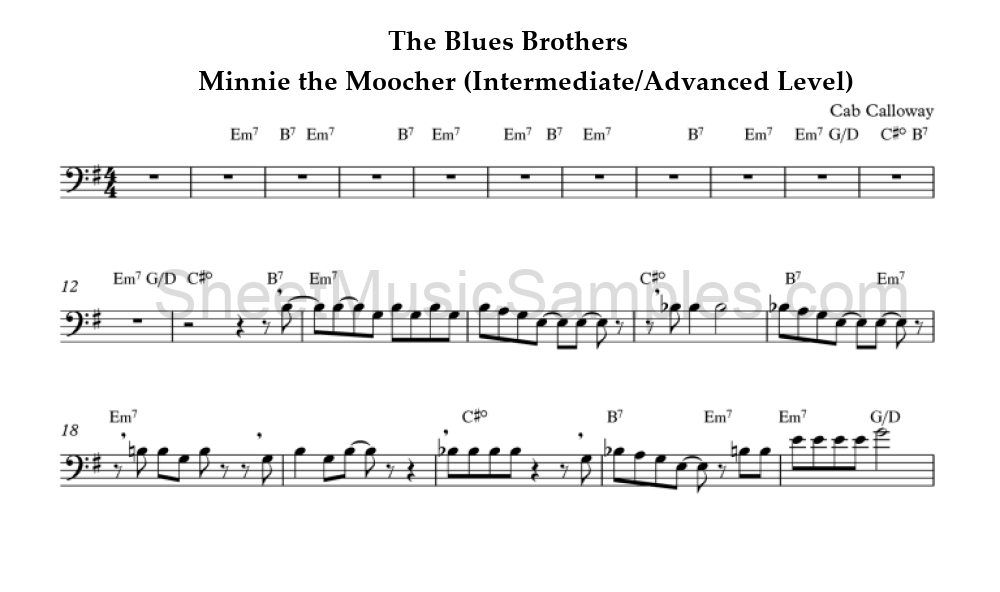 The Blues Brothers - Minnie the Moocher (Intermediate/Advanced Level)