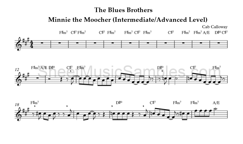 The Blues Brothers - Minnie the Moocher (Intermediate/Advanced Level)