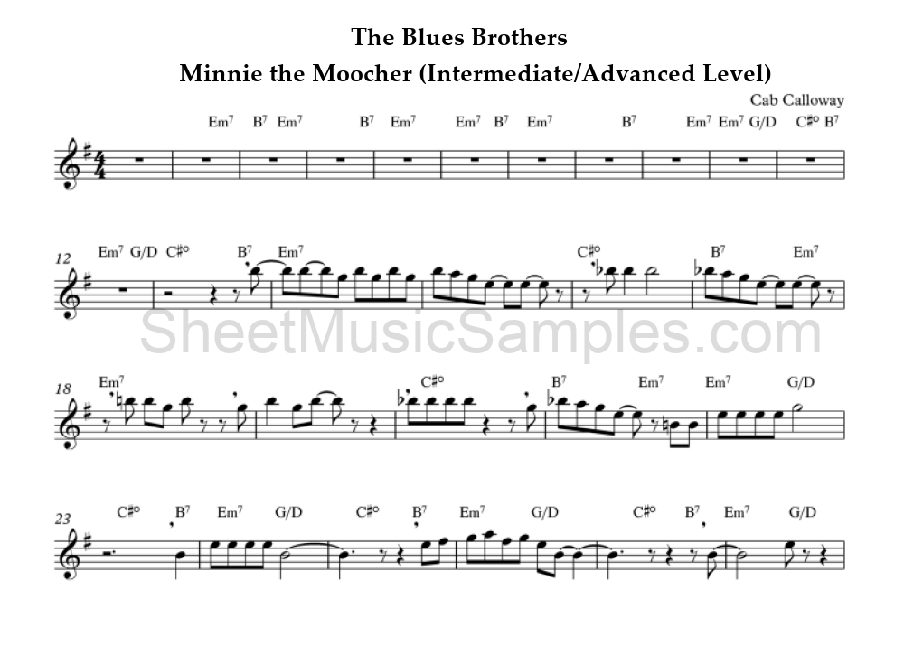 The Blues Brothers - Minnie the Moocher (Intermediate/Advanced Level)