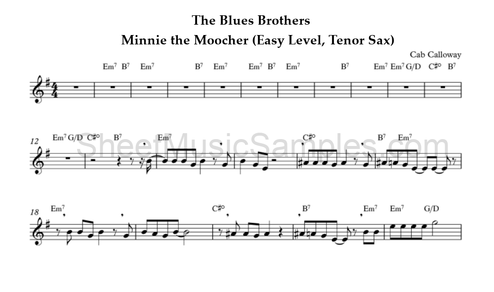 The Blues Brothers - Minnie the Moocher (Easy Level, Tenor Sax)