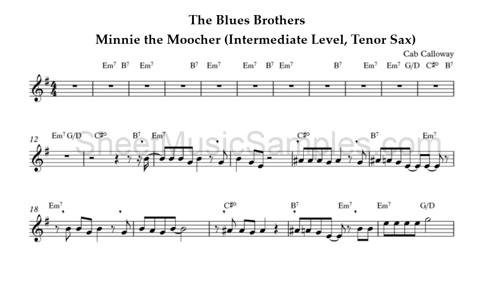 The Blues Brothers - Minnie the Moocher (Intermediate Level, Tenor Sax)