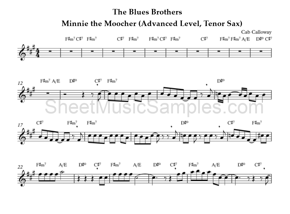 The Blues Brothers - Minnie the Moocher (Advanced Level, Tenor Sax)