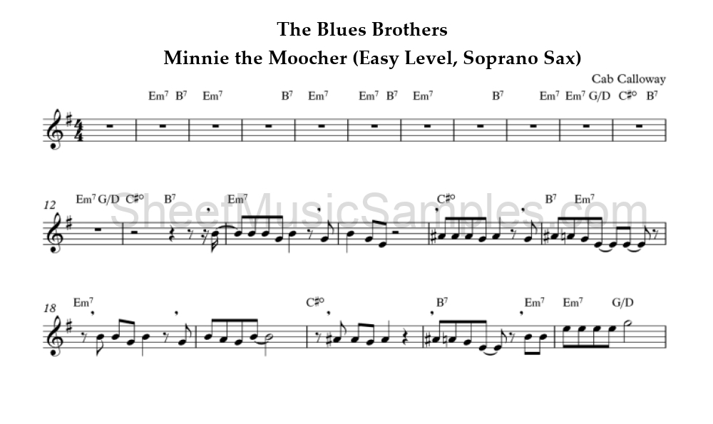 The Blues Brothers - Minnie the Moocher (Easy Level, Soprano Sax)