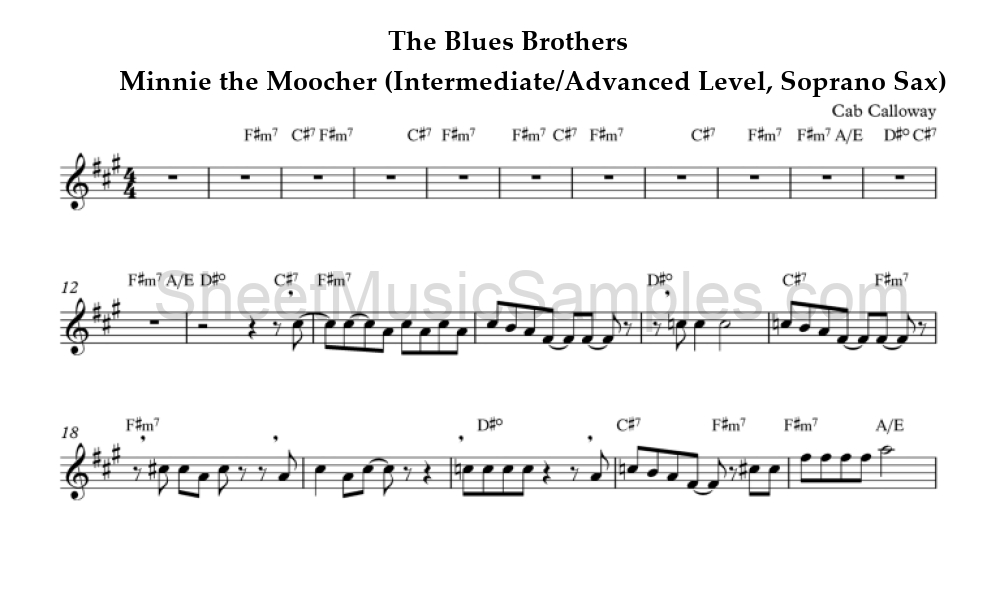 The Blues Brothers - Minnie the Moocher (Intermediate/Advanced Level, Soprano Sax)