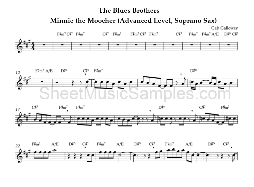 The Blues Brothers - Minnie the Moocher (Advanced Level, Soprano Sax)