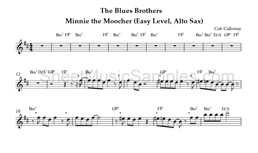 The Blues Brothers - Minnie the Moocher (Easy Level, Alto Sax)