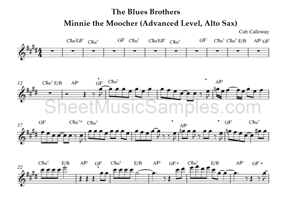 The Blues Brothers - Minnie the Moocher (Advanced Level, Alto Sax)