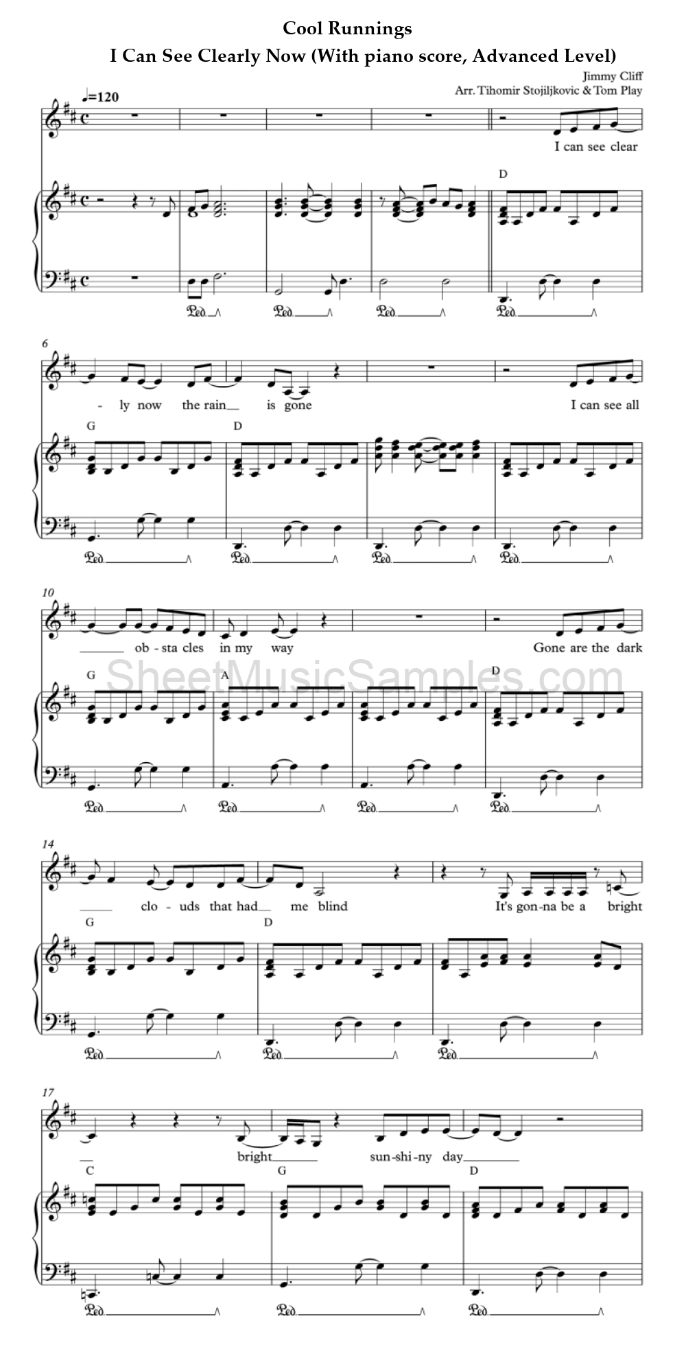 Cool Runnings - I Can See Clearly Now (With piano score, Advanced Level)