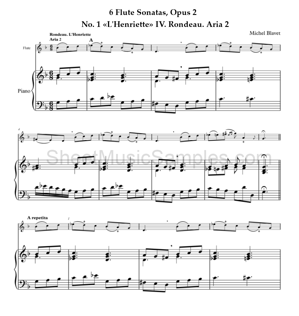 6 Flute Sonatas, Opus 2 - No. 1 «L'Henriette» IV. Rondeau. Aria 2