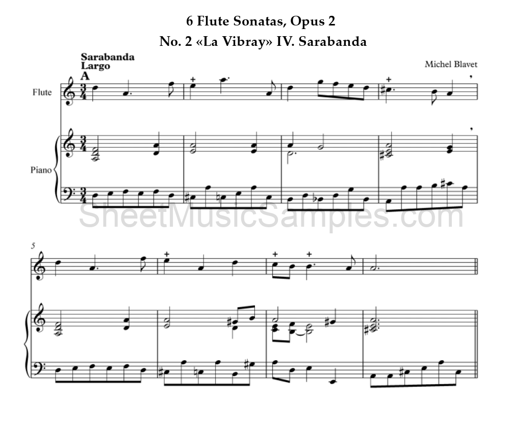 6 Flute Sonatas, Opus 2 - No. 2 «La Vibray» IV. Sarabanda