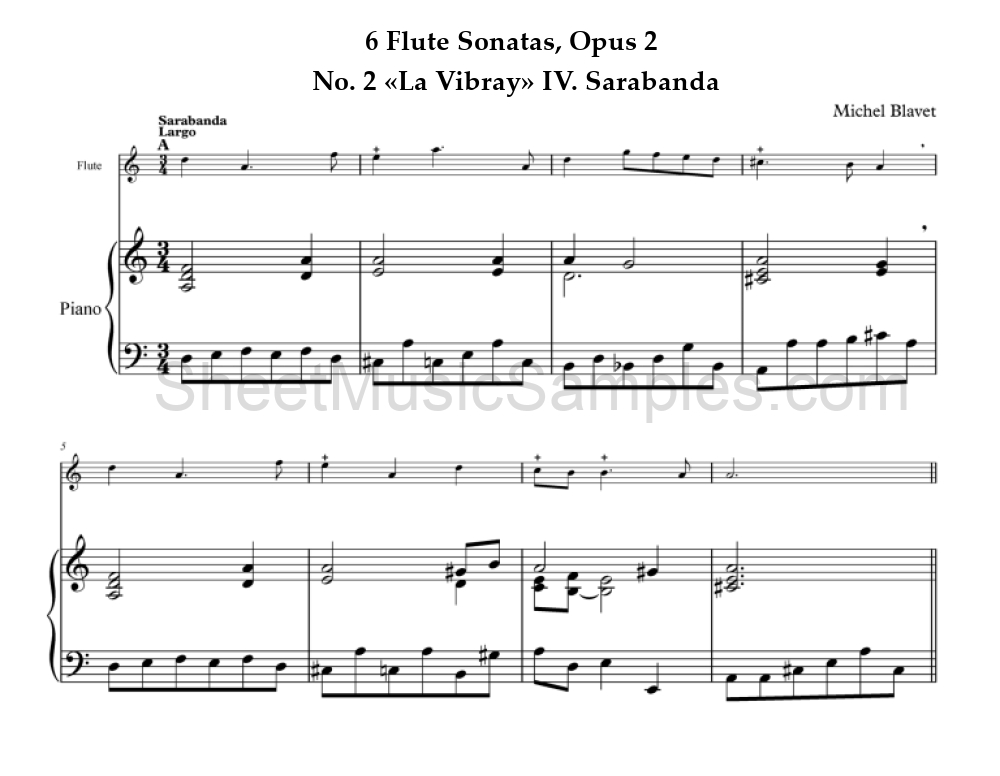 6 Flute Sonatas, Opus 2 - No. 2 «La Vibray» IV. Sarabanda